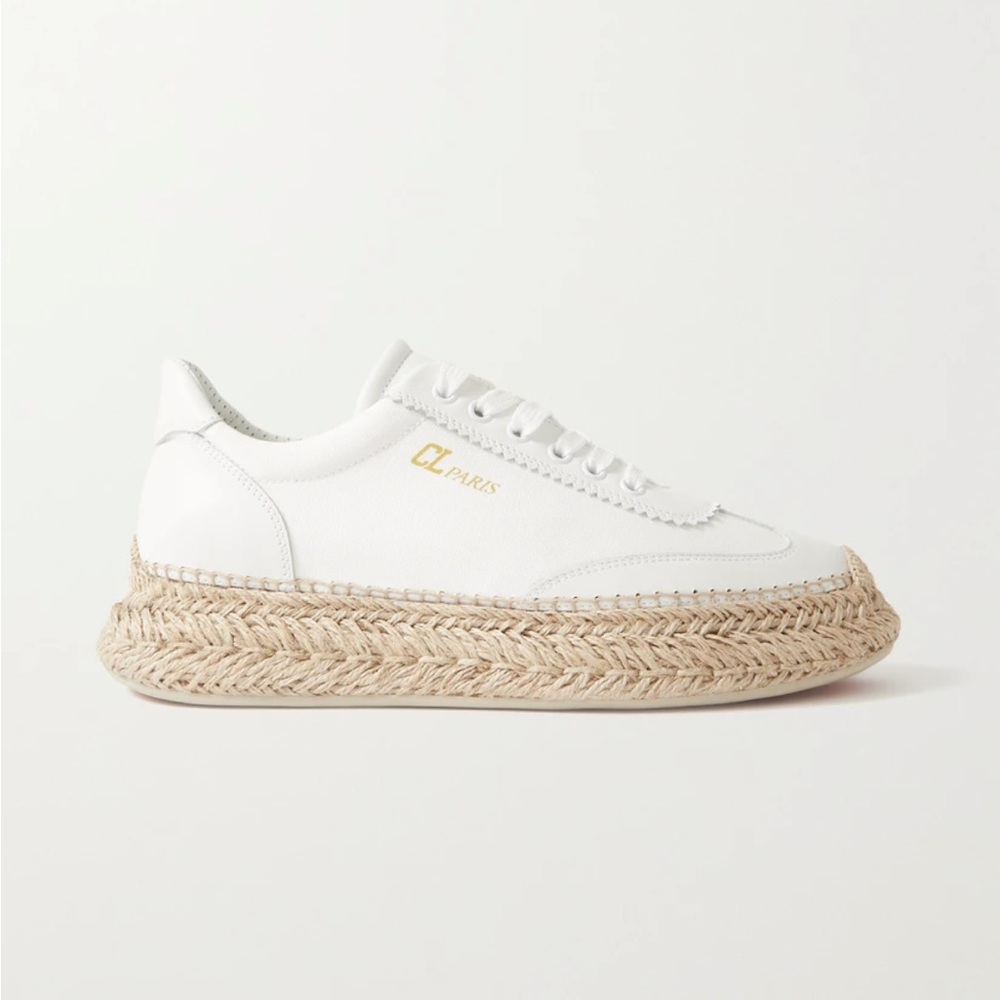 Christian Louboutin White Leather Espadrille Sneaker with Natural Rope Sole
